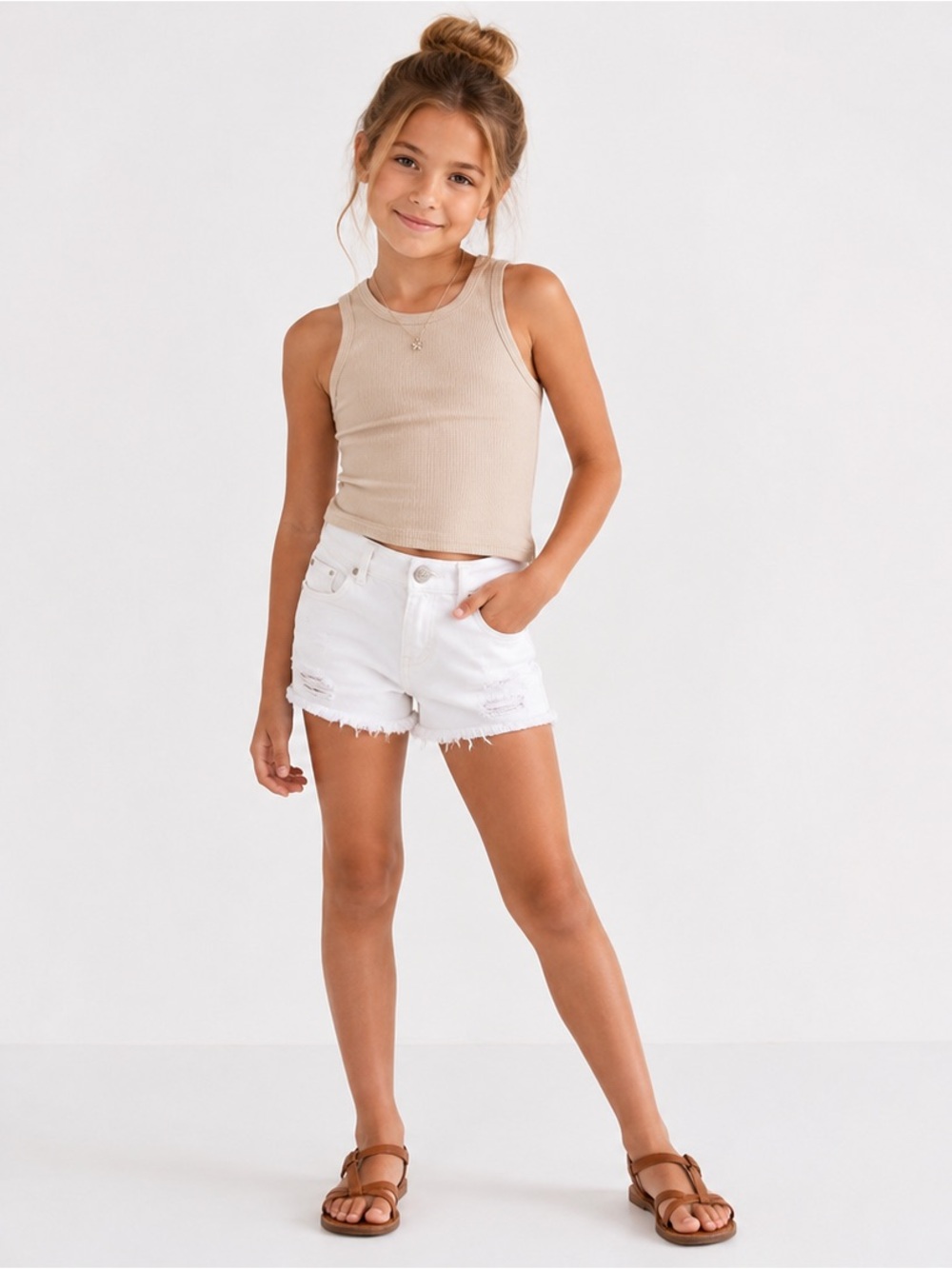 Zara Girls White Distressed Denim Shorts Size 8 Frayed Hem